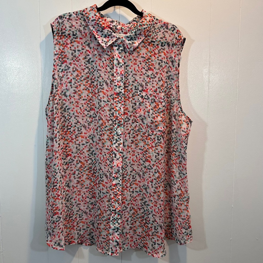 Liz Claiborne Woman 3X Sleeveless Button Down‎ Blouse Multi Color Mosaic Print